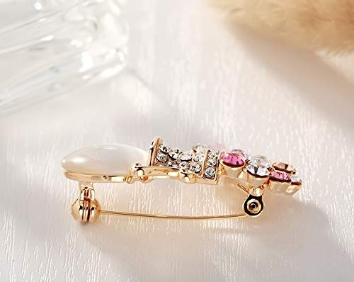 XLiang Romantic Women Jewelry Brooch Gold Plated Colorful Rhinestone Opal Vase Flower Breastpin Corsage Shawl Lapel Hijab pins - Thumbnail 5