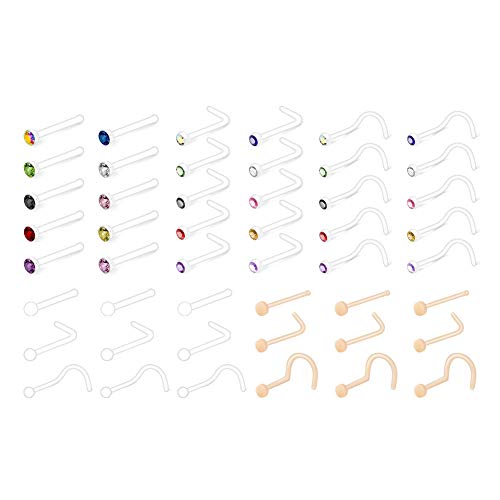 MODRSA 20G Clear Nose Rings Retainer LShaped Nose Studs Screw Flexible