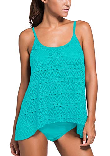ZNCMRR Women's Stripe Tankini Top Bikini Swimwear with Brief Plus Size (XXX-Large, Light Blue) - Thumbnail 7