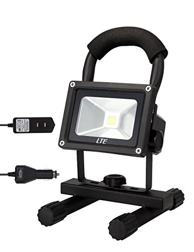 LTE LED Rechargeable Work Light, LTE Portable Outdoor Flood Light With Adapter and Car Charger,Outdoor Camping Security Lights 6000K Waterproof IP65 Daylight White (10W-Black)