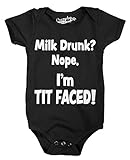 Crazy Dog T-Shirts Baby Milk Drunk Nope Funny Infant Creeper 6 Months Hilarious Bodysuit (Black) 6 Months