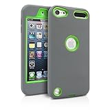 iPod Touch 5th Case, MagicMobile® Premium Dual Heavy Duty Hybrid Shockproof Resistant Armor Protective Case Cover for Apple iPod 5th Generation Gray Rugged Silicone Layer and Green Hard Plastic