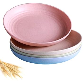 4 PACK Lightweight Wheat Straw Plates-Degradable Lightweight Wheat Straw Plates,7.8' Unbreakable Dinner Plates, Dishwasher & Microwave Safe, BPA free