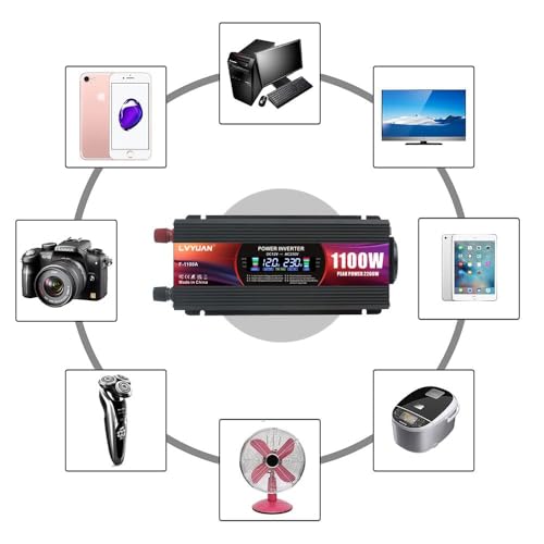 LVYUAN DC Converter 12V to 220V AC 2200W Inverter Power Inverter 2 USB Ports/EU Plugs