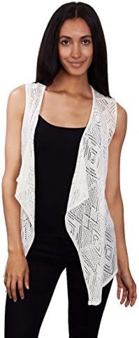 Knit Minded Women's Diamond Pattern Sleeveless Cardigan Top, Ivory, L
