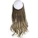 SARLA Ombre Invisible Wire Hair Extensions with 3 Clips Short Synthetic Wavy Curly Hairpiece Adjustable Transparent Headband for Women 14 Inch Brown to Ash Blonde