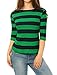 Allegra K Women's Slim Fit Elbow Sleeve Striped Boat Neck T-Shirt X-Large Dark Green