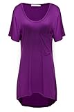 Meaneor Women's Casual Loose Short Sleeve High-Low Hem T-shirt Tee Purple XL