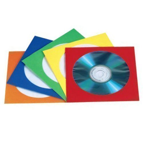 100 CD/DVD Colour Paper Sleeves Color Sleeve Cover Case With Window & Flap