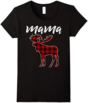 Women's Mama Moose Tshirt, Mama Moose Plaid Shirt, Matching Family Medium Black