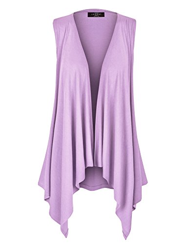 WSK1071 Womens Lightweight Sleeveless Draped Open Cardigan S Lilac