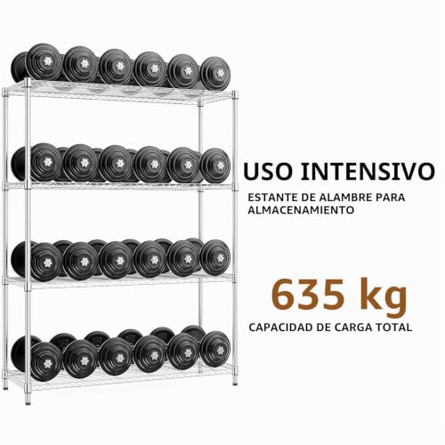 M MZG Heavy Duty 4 Tier Metal Shelving Unit, Up to 636 kg, Adjustable Shelves for Garage, Workshop and Warehouse, Studio, Chrome, 40 x 115 x 151 cm