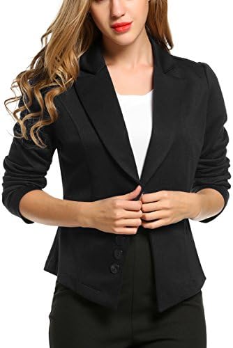ACEVOG Women Long Ruched Sleeve Button Front Blazer (Small, Black)