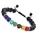 BESKIT Men Women 8mm Lava Rock 7 Chakras Beads Bracelet Braided Rope Gemstones Yoga Bracelet Bangle (2 Pcs Lava Chakra)