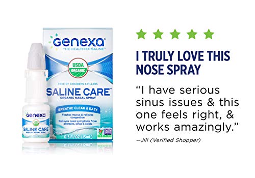 Genexa Saline Care - 0.5 FL OZ (15 mL) | Certified Organic & Non-GMO Nasal Saline Spray | Free of Parabens & Chemicals