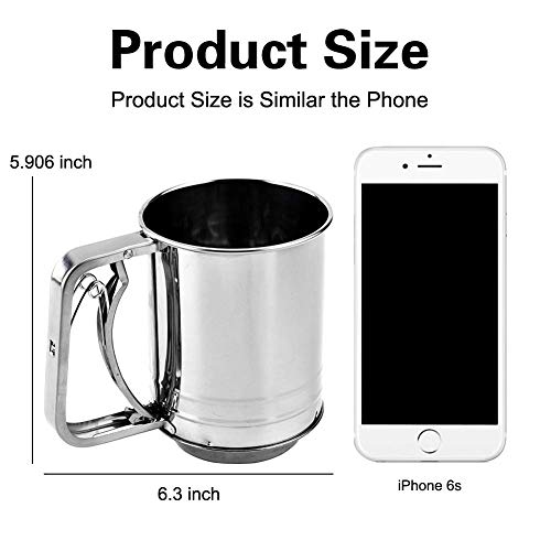 Flour Sifter, for Baking Stainless Steel 3 Cup Double Layers Sieve with Hand Press Design (1 Piece)