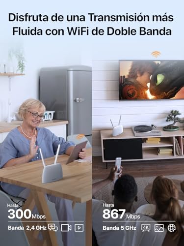 4G07-Router 4G SIM, Router 4G con Tarjeta SIM para AC1200, Dual Band WiFi(867Mbps 5GHz + 300Mbps 2.4GHz), LTE CAT4, Ethernet LAN/WAN, Puerto FDD y TDD, WiFi portatil hasta 64 Dispositivos