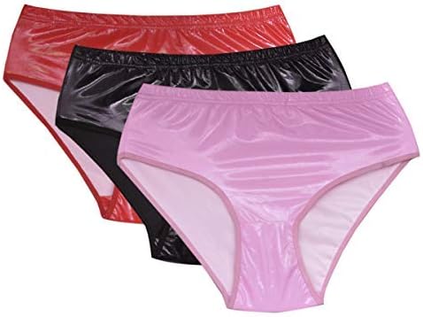 DivasWorld Ladies Mens PVC Shinny Leather Look Knickers Panties Red Baby Pink and Black