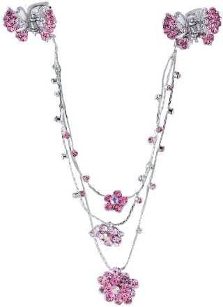Fashion Hair Accessory ~ Fuchsia Pink Crystals with Flowers and Butterfly Design Hair