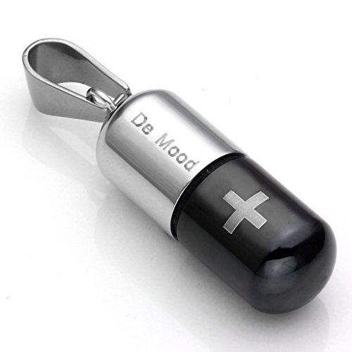 Zysta Silvery Black Stainless Steel Cross Pill Storage Container Pendant Necklace with Curb Cable Link Chain 18" - 26"