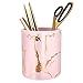 Cute Pencil Holder for Desk, Marble Office Pen Holder Ceramic, WAVEYU Pencil Cup for Women Kids Desk Organizer Makeup Brush Holder for Daily Use in Classroom, Home, Golden-Pink Marble