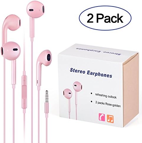 TTIGER 2 Pack Headphones Premium Quality Earphones Earbuds with Mic &amp; Remote Control Compatible with iPhone SE, 6, 6s, 6 Plus, 6s plus, iPhone 5s 5c 5, iPad /iPod (Rose Gold)