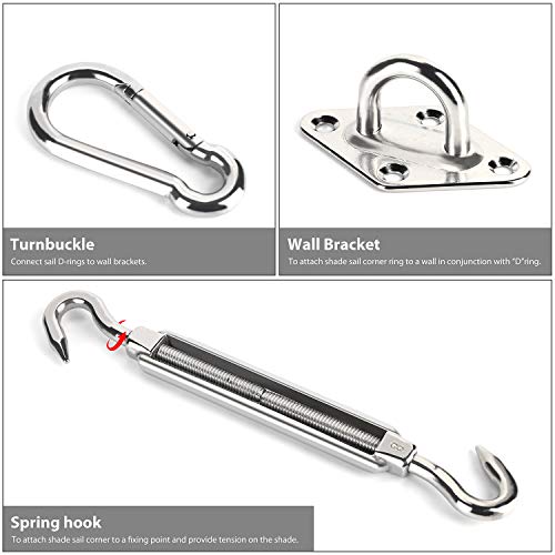 Sekey Sonnensegel Befestigungs Kit Zubehör Montage 8 Zoll, zur Befestigung von rechteckigen und quadratischen Sonnensegel, Karabiner Montageset aus Edelstahl, 40-teilig – Bild 3