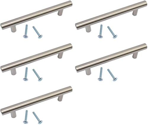 96mm Stainless Steel Finish T Bar Handle Kitchen Cupboard Cabinet Door Knobs 136mm Length (5), Grey