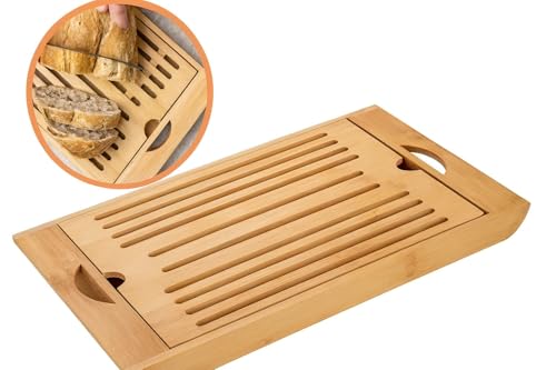 Migalheira Tábua de Pão em Bambu 36x22cm Bandeja com Coletor de Migalhas