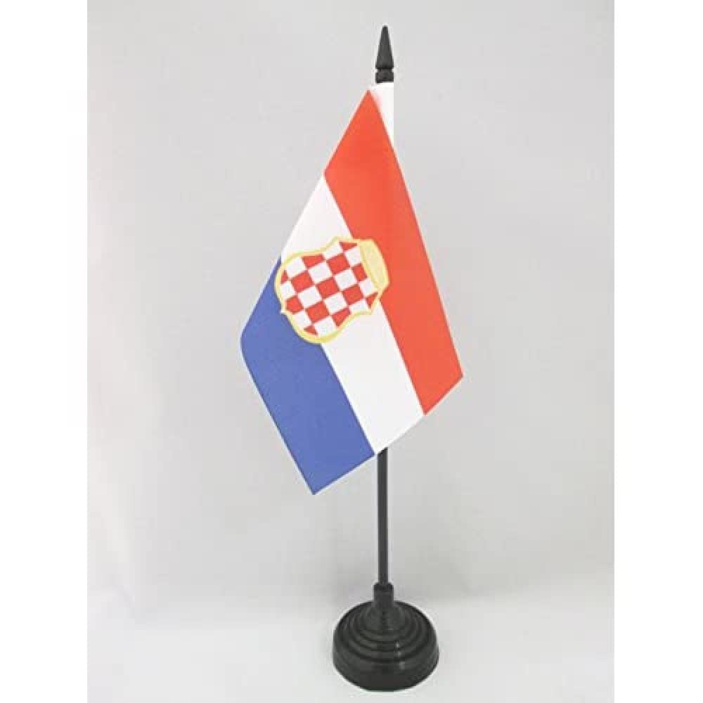 AZ FLAG - Croatian Republic of Herzeg-Bosnia 1991-1994 Table Flag 4'' x 6'' - Croatia Community Office Mini Banner 100% Polyester 15 x 10 cm - Mini Desk Flag with 10'' Pole and Black Plastic Base