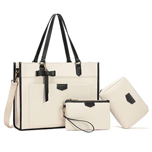 Keyli Laptop Tote Bag Canvas Shoulder Bag White