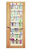 Smart Design Over-The-Door Organizer w/ 42 Pockets w/ Elastic Trim & Steel Hooks - VentilAir Mesh Fabric - for Shoes, Toiletries, &  Misc. Item - Home Organization (21 x 73 Inch) (Natural Canvas)