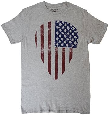 USA Flag Guitar Pick T-Shirt With Distressed Faded Look Flag - Adult Sizing - Heather Grey (XLarge)