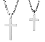 Trusuper Stainless Steel Cross Pendant Chain Necklace for Men Women,2pcs Couples Silver Cross