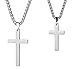 TRUSUPER Stainless Steel Cross Pendant Chain Necklace for Men Women,2pcs Couples Silver Cross