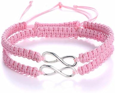 Two Pack Infinity Bracelet Set for Couples or Best Friends (Pink)