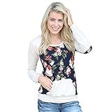 YANG-YI Fashion Womens Floral Printing Pocket Long Sleeve Loose Pullover Blouse Tops T-Shirt