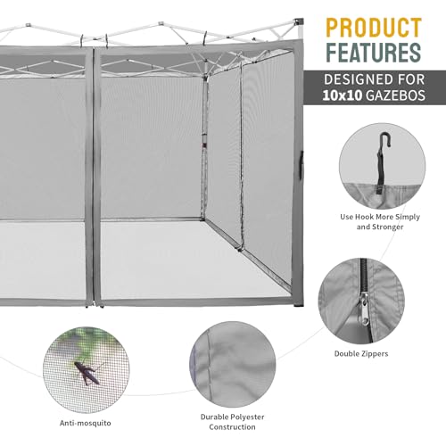 CROWN SHADES Gazebo Replacement Mosquito Netting, 10 x 10ft, Grey image 20