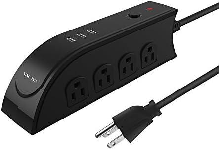 Power Strip, YAOYO Smart 8-Outlet with 3-USB Surge Protection Power Socket 6Feet Cord Suitable for Home / Office (Black)