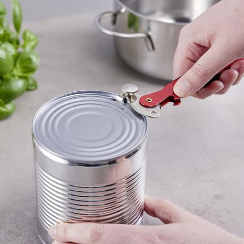 Abrelatas de palanca "Columbus" – abrelatas estrecho con abrebotellas óptimo para abrir latas y botellas – rojo, 1025227R