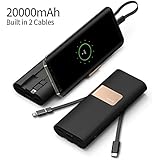 iWalk 20000mAh Power Bank Quick Charge QC3.0/2.0 Built-in Lightning Type-C &amp; Micro USB Cables Portable External Battery Pack Charger,for iPhone X 8 7 6 5s Plus SE ipad,Samsung S9/S8/S7 and More（Black）