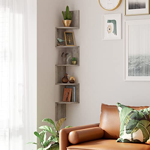 VASAGLE Corner Shelf Wall Mount, 5Tier Floating Corner Bookshelf
