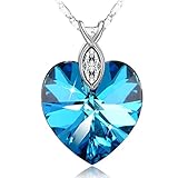 SUE'S SECRET "Eternal Love" Braveheart Pendant Necklace with Swarovski Crystal, 18", Ocean Blue, Elegant Gift for Her