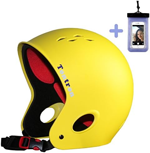 Tontron Ear Protection Safety Mutisport Helmet with Waterproof Phone Case (Matte Yellow, Medium)