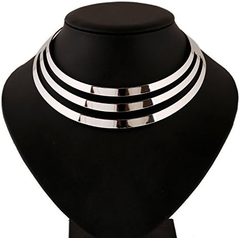 3 Layers Women's Fashion Silver Choker Statement Necklace by SWHITE