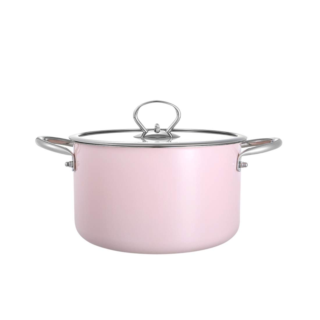 Frying pan LMZ Enamel Soup Pot Deep Cooker, Universal Gas Cooker Induction Cooker, Cherry Pink 20CM