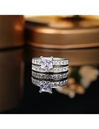 MABELLA - Anillo de compromiso de plata de ley 925 con circonita cúbica transparente