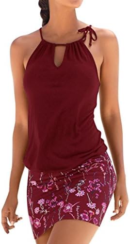 BBring 2018 Clearance Women Summer Sleeveless Dress Casual Retro Floral Print Patchwork Halter Neck Bohemia Bodycon Mini Dress