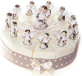 Bomboniere 11 Cake Slice of Cake with Silver Angel Resin Full of white confetti Crispus Chocolate