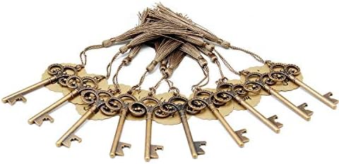 Xshelley 50pcs Wedding Favors Key Bottle Opener,Beer Bottle Opener Keychain with 50pcs Escort Tag Card and 50pcs Sikly Tassels (A)